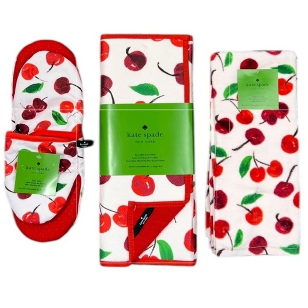 Kate Spade - ‘Cherries - bundle’ kitchen set. NWT Firm! Last one!